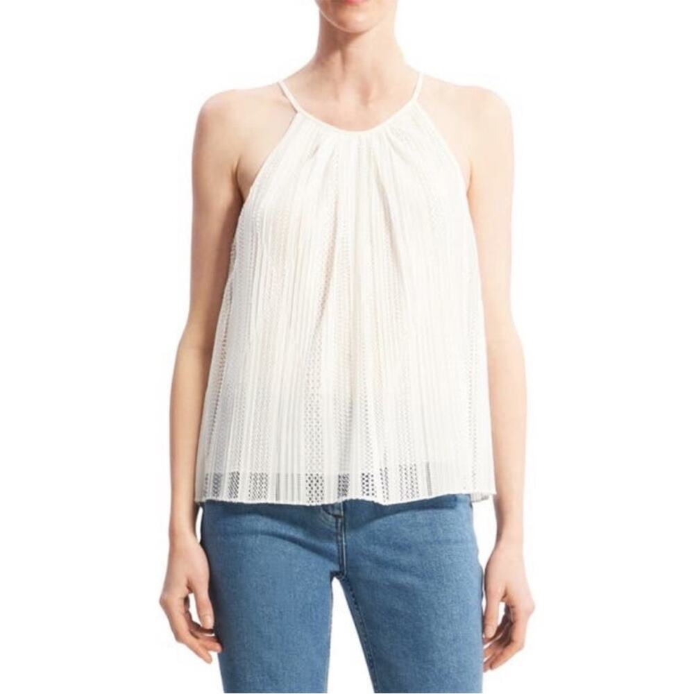 Theory Pleated Mod Lace Halter Cami Top White Tank Sleeveless Shirt NWT Size P
